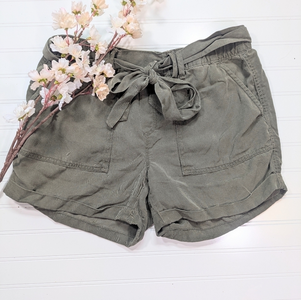 Lucky Beans Olive Belted Paper Bag Shorts